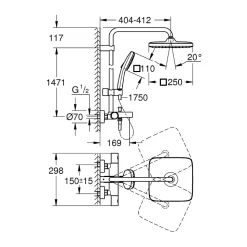 Grohe Vitalio Comfort 250 colonne de douche thermostatique bain/douche + douche de tête + douchette à main, noir mat (G269842431)