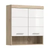 Hako - Armoire suspendue (L/H/P : 74x79x24 cm) en imitation chêne Sonoma clair et blanc brillant embouti
