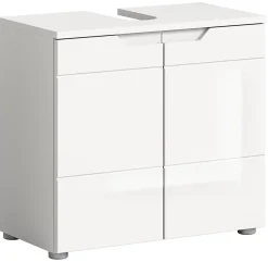 Hama - Meuble sous-lavabo (L/H/P : 63x59x34 cm) en imitation blanc et blanc brillant profond