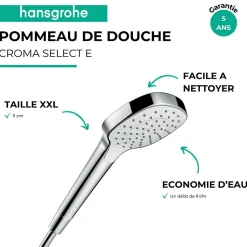 Hansgrohe Croma Select E - Pommeau de Douche Hansgrohe 1 jet EcoSmart 9l/min110 (26815400)