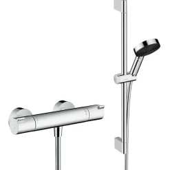 Hansgrohe Ecostat Set Mitigeur thermostatique douche + Douchette à main XXL 105mm 3 jets, flexible douche 160cm, barre 65cm