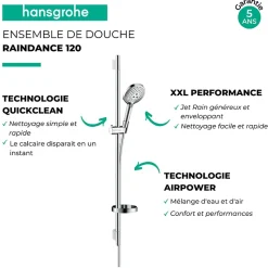 HANSGROHE Ensemble de douche Raindance 120 3 jets avec barre et porte-savon