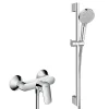 Hansgrohe Ensemble de douche Logis Mitigeur mural + Douchette 2 jets avec Barre 65cm + Flexible, Chrome (71600000-Vernis)