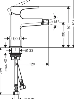 Hansgrohe Metropol Mitigeur bidet poignée manette, bonde Push-Open, Noir Chromé brossé (32520340)