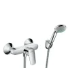 Hansgrohe Set de douche Mitigeur Logis + Douchette à main 1 jet + Flexible + Support mural, Chrome (71600000-PORTER)
