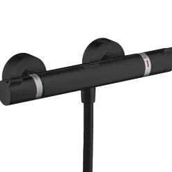 Hansgrohe Set de douche Mitigeur Ecostat Comfort + Barre Unica 65 cm + Douchette 3 jets Raindance 120 Select E, Noir mat