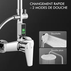 Homelody Colonne de Douche avec Affichage LED Température Mitigeur Mécanique, Douchette 3 Jets, Hauteur Réglable