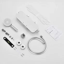 HOMELODY Robinet Baignoire avec Tablette370 mm, Douchette à Main et Sortie Bain, Chrome