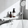 HOMELODY Robinet Baignoire avec Tablette 120 x 370 mm, Douchette à Main et Sortie Bain,Noir