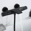 Homelody Robinet de Baignoire Thermostatique Noir, Design Cascade, Sécurité Anti-brûlure, Laiton