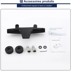Homelody Robinet de Baignoire Thermostatique Noir, Design Cascade, Sécurité Anti-brûlure, Laiton