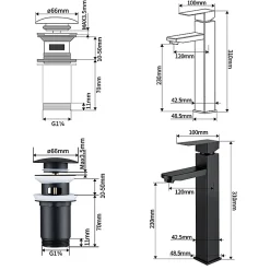 Homelody Robinet Lavabo Haut Noir + Vidage Pop-Up Automatique, Ensemble Robinetterie Moderne