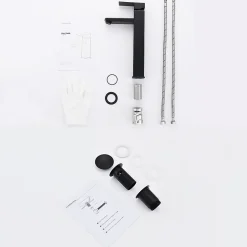 Homelody Robinet Lavabo Haut Noir + Vidage Pop-Up Automatique, Ensemble Robinetterie Moderne