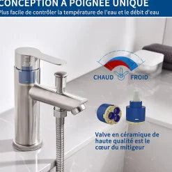 HOMELODY Robinet Salle de Bain Mitigeur de Douche avec Pommeau et Flexible Kit de Robinet Monotrou à Double Usage