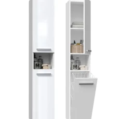 HORTI - Meuble salle de bain avec panier à linge - 31x30x174cm - Colonne rangement SDB
