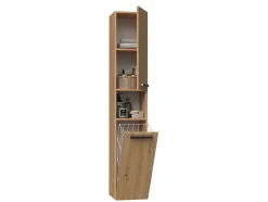 HORTI - Meuble salle de bain avec panier à linge - 31x30x174cm - Colonne rangement SDB