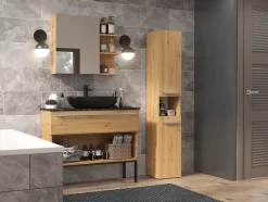 HORTI - Meuble salle de bain avec panier à linge - 31x30x174cm - Colonne rangement SDB