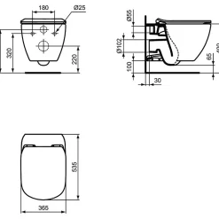 IDEAL STANDARD WC suspendu Tesi Aquablade avec abattant