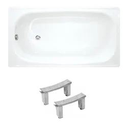 Jika (Groupe Roca) Riga 130x70 cm baignoire gain de place 150 L en acier émaillé avec pieds, gauche et droite, blanc (3403-SET)