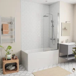 Jika (Groupe Roca) 140x70 cm Ensemble baignoire Riga universelle + Pare baignoire pivotant chrome + pieds (A140-SETP)