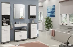Kai - Meuble sous-lavabo (L/H/P : 60x56x34 cm) en reproduction argent fumé et blanc brillant thermoformé