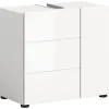 Kai - Meuble sous-lavabo (L/H/P : 60x56x34 cm) en mélamine blanche et blanc brillant profond