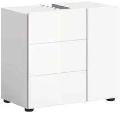 Kai - Meuble sous-lavabo (L/H/P : 60x56x34 cm) en mélamine blanche et blanc brillant profond