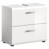 Kai - Meuble sous-lavabo (L/H/P : 60x54x32 cm) en imitation blanc et blanc brillant embouti