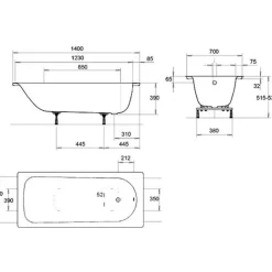 Kaldewei Eurowa Baignoire rectangulaire avec pieds 140x70 cm acier émaillé, Blanc alpin (119500010001-SET)
