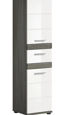 Kaleb - Colonne basse en mélaminé blanc et argenté (L/H/P : 35x137x31 cm)