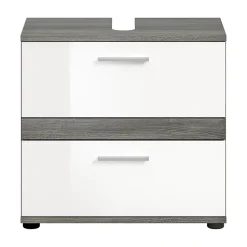 Kaleb - Meuble sous-lavabo en mélaminé blanc et argenté (L/H/P : 60x57x34 cm)