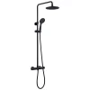 Kibath Colonne de douche thermostatique ronde 83-120 cm finition NOIR mat en laiton