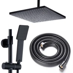 Kibath Colonne de douche thermostatique carrée 83-120 cm finition NOIR mat en laiton