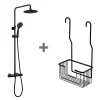 Kibath Pack colonne et porte-gel thermostatique rond, finition noir mat, en laiton