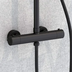 Kibath Pack colonne et porte-gel thermostatique rond, finition noir mat, en laiton
