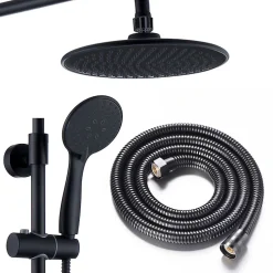 Kibath Pack colonne et porte-gel thermostatique rond, finition noir mat, en laiton