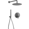 Kibath Robinet de douche encastré, douchette murale ronde monocommande, finition GUN METAL mat, en laiton