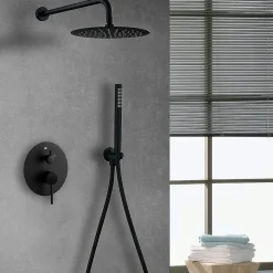 Kibath Robinet de douche monocommande rond VAL pour montage au plafond avec finition noir mat en laiton