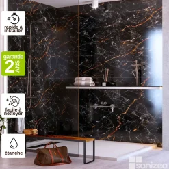 Kit de 2 Panneaux d'Habillage Décoratif Mural Douche, L120xl120x0.4 cm, finition marbre gris, Promise KOBERTIN