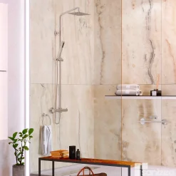 Kit de 2 Panneaux d'Habillage Décoratif Mural Douche, L120xl120x0.4 cm, finition marbre beige, Sabana KOBERTIN