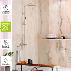 Kit de 2 Panneaux d'Habillage Décoratif Mural Douche, L120xl120x0.4 cm, finition marbre beige, Sabana KOBERTIN