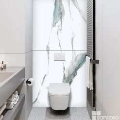 Kit de 2 Panneaux d'Habillage Décoratif Mural Douche, L120xl120x0.4 cm, finition bleu, Calacatta BLUE KOBERTIN