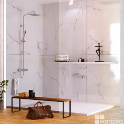 Kit de 2 Panneaux d'Habillage Décoratif Mural Douche, L120xl120x0.4 cm, finition marbre blanc, Mud White KOBERTIN