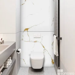 Kit de 2 Panneaux d'Habillage Décoratif Mural Douche, L120xl120x0.4 cm, finition doré, Calacatta GOLD KOBERTIN