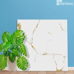 Kit de 2 Panneaux d'Habillage Décoratif Mural Douche, L120xl120x0.4 cm, finition doré, Calacatta GOLD KOBERTIN