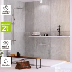 Kit de 2 Panneaux d'Habillage Décoratif Mural Douche, L120xl120x0.4 cm, finition béton, Urban Concrete KOBERTIN