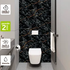 Kit de 2 Panneaux Habillage WC suspendu , L120xl120x0.4 cm, finition marbre gris, Promise KOBERTIN