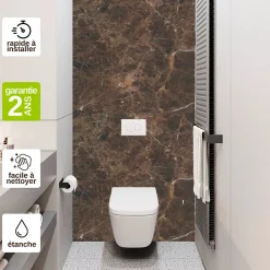 Kit de 2 Panneaux Habillage WC suspendu , L120xl120x0.4 cm, finition marbre marron, Emperador KOBERTIN