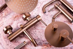 Kit De Douche Encastré Rea Lungo Thermostat Brush Copper 36,5X17X25Cm + Box
