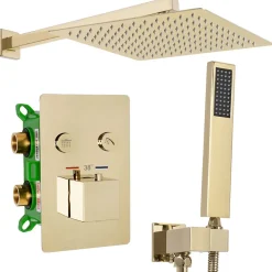 Kit De Douche Encastré Rea Fenix-Davis Thermostat Gold 55X30X40Cm + Box